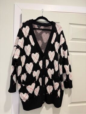 torrid Black Cardigan with Pink Heart Pattern